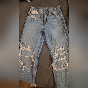 AMERICAN EAGLE HIGH RISE BAGGY STRAIGHT DISTRESSED SIZE 0